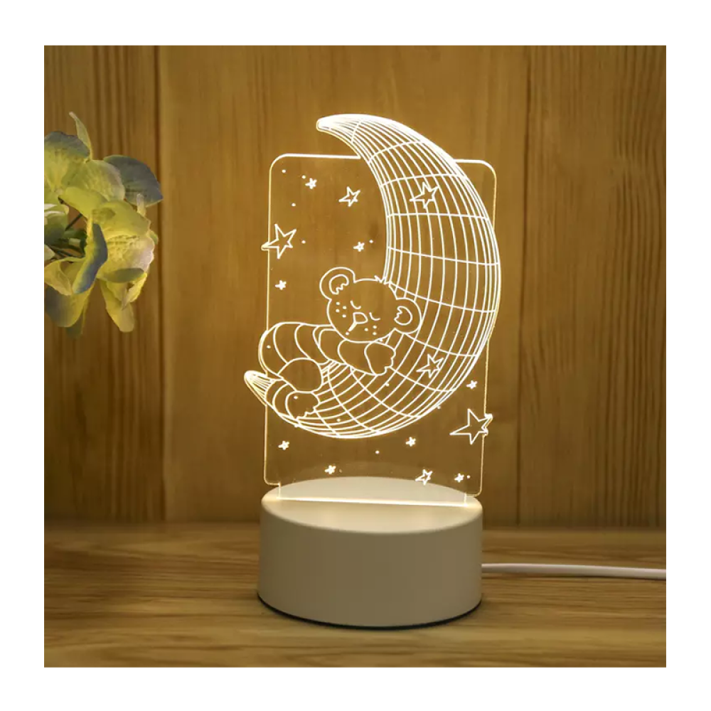 3D Lampa "Lācis uz mēness", 3 krāsas