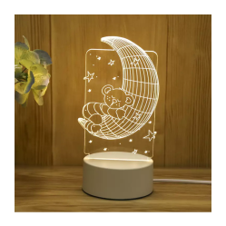 3D Lampa "Lācis uz mēness", 3 krāsas