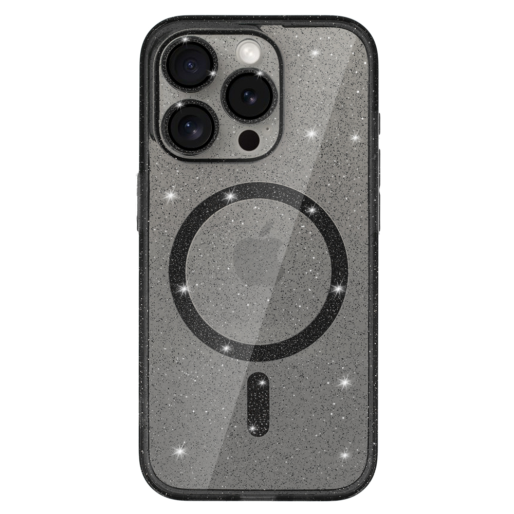 Glitter Magsafe maciņš melns-caurspīdīgs, iPhone 16 Pro Max