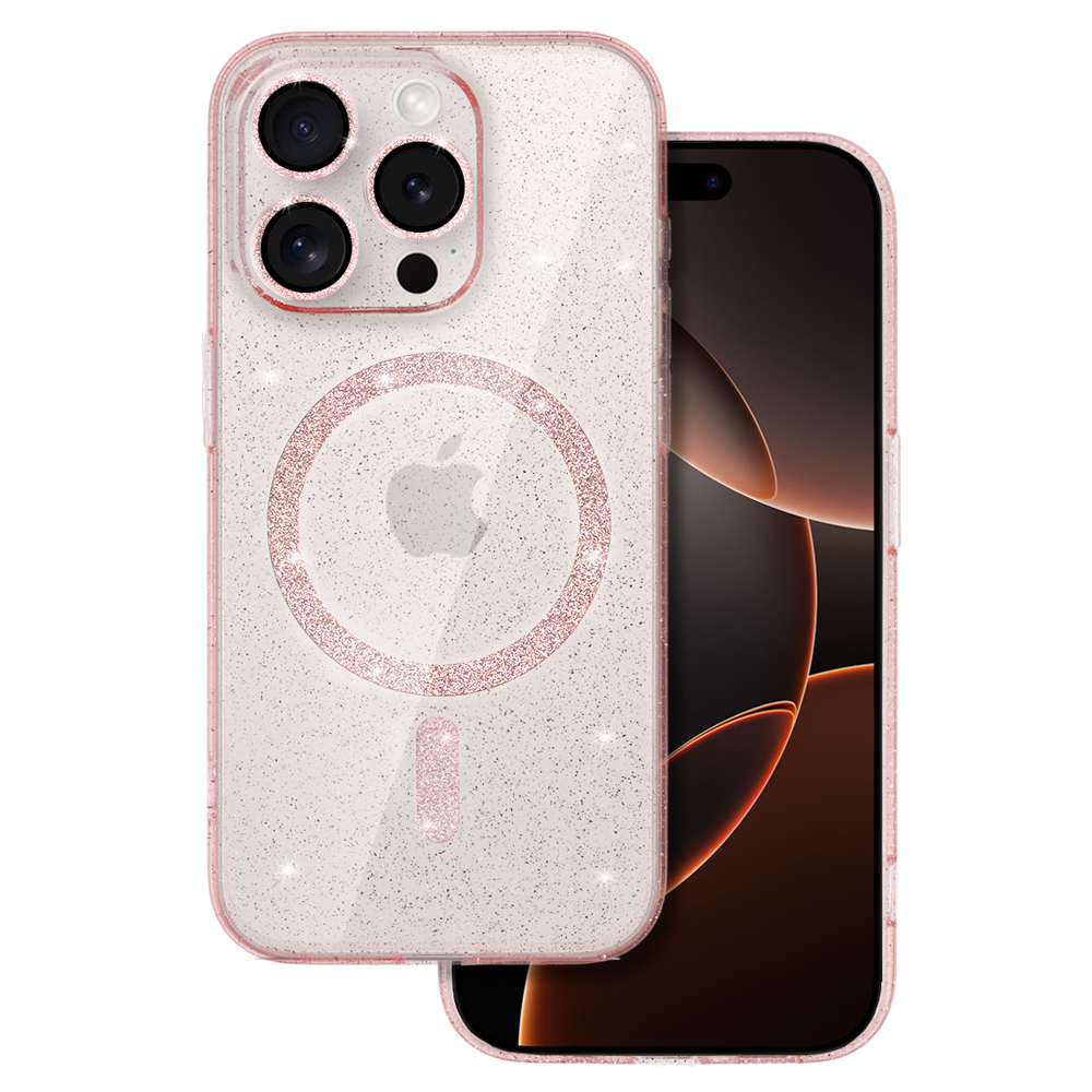 Glitter Magsafe maciņš rozā-caurspīdīgs, iPhone 16 Pro 