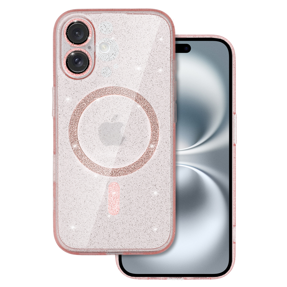 Glitter Magsafe maciņš rozā-caurspīdīgs, iPhone 16 