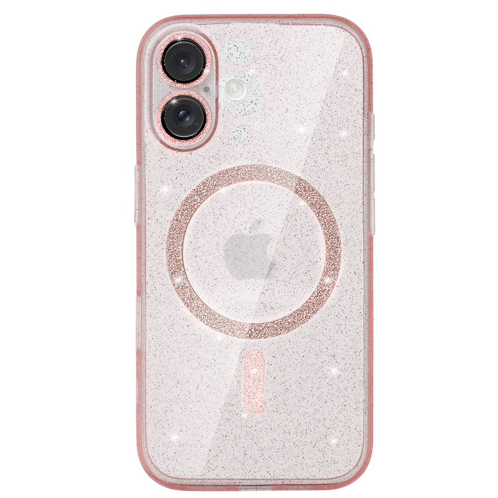 Glitter Magsafe maciņš rozā-caurspīdīgs, iPhone 16 