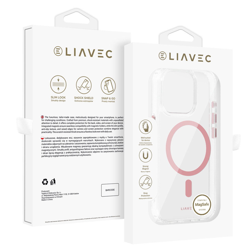 Liavec Glossy Magsafe Clear maciņš rozā, iPhone 16 Pro