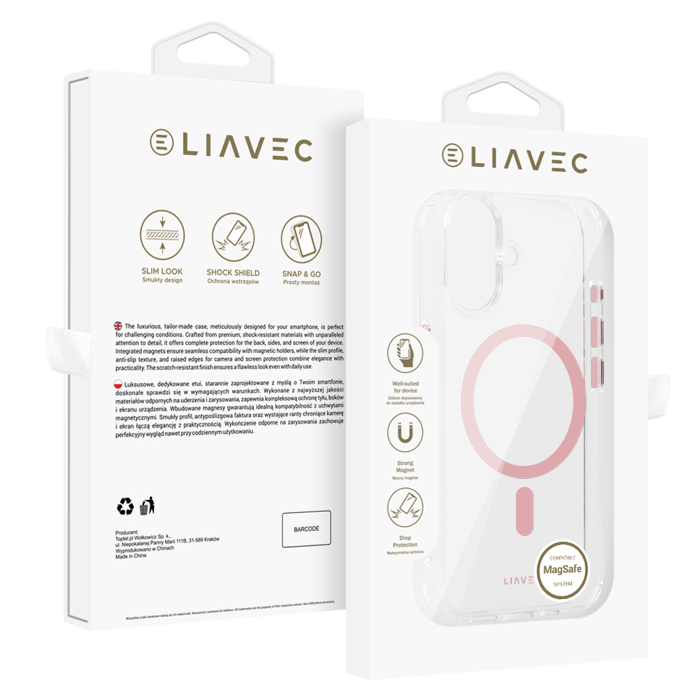 Liavec Glossy Magsafe Clear maciņš rozā, iPhone 16 