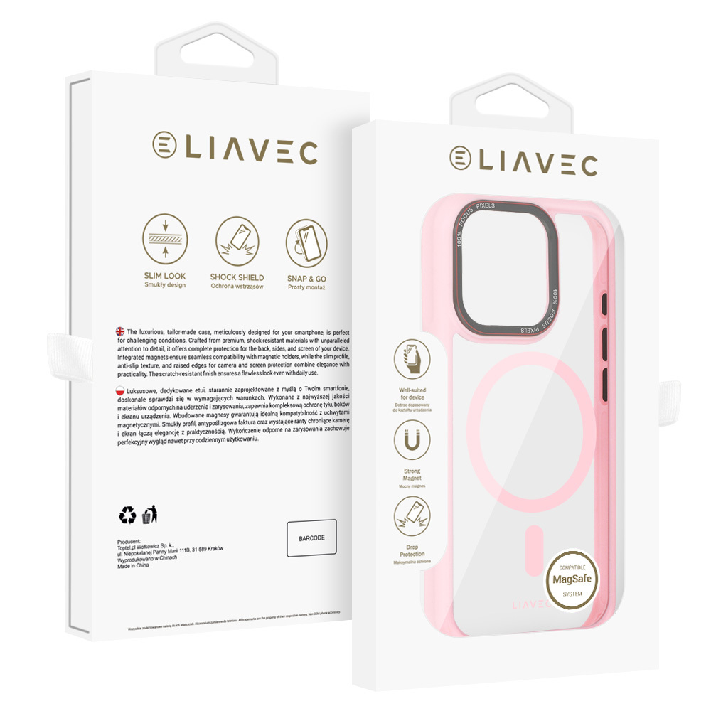 Liavec Hybrid Magsafe Clear maciņš gaiši rozā, iPhone 16 Pro Max