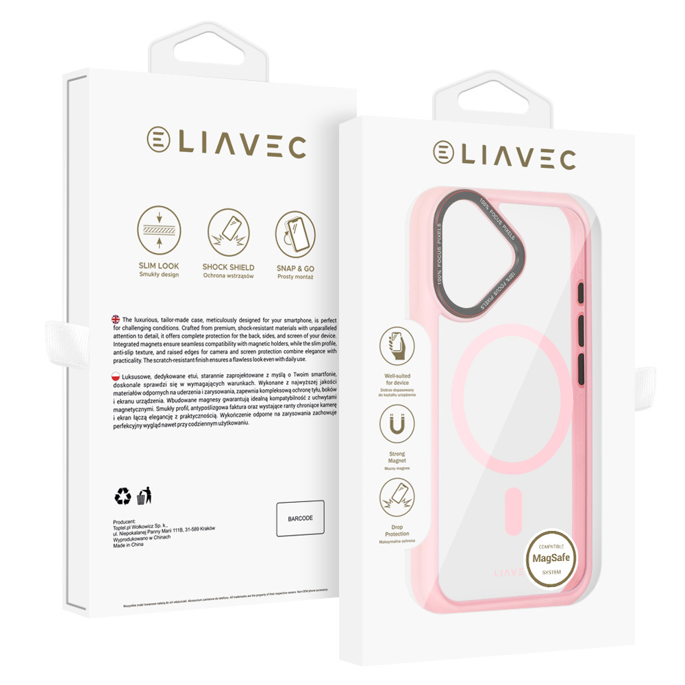 Liavec Hybrid Magsafe Clear maciņš gaiši rozā, iPhone 16 