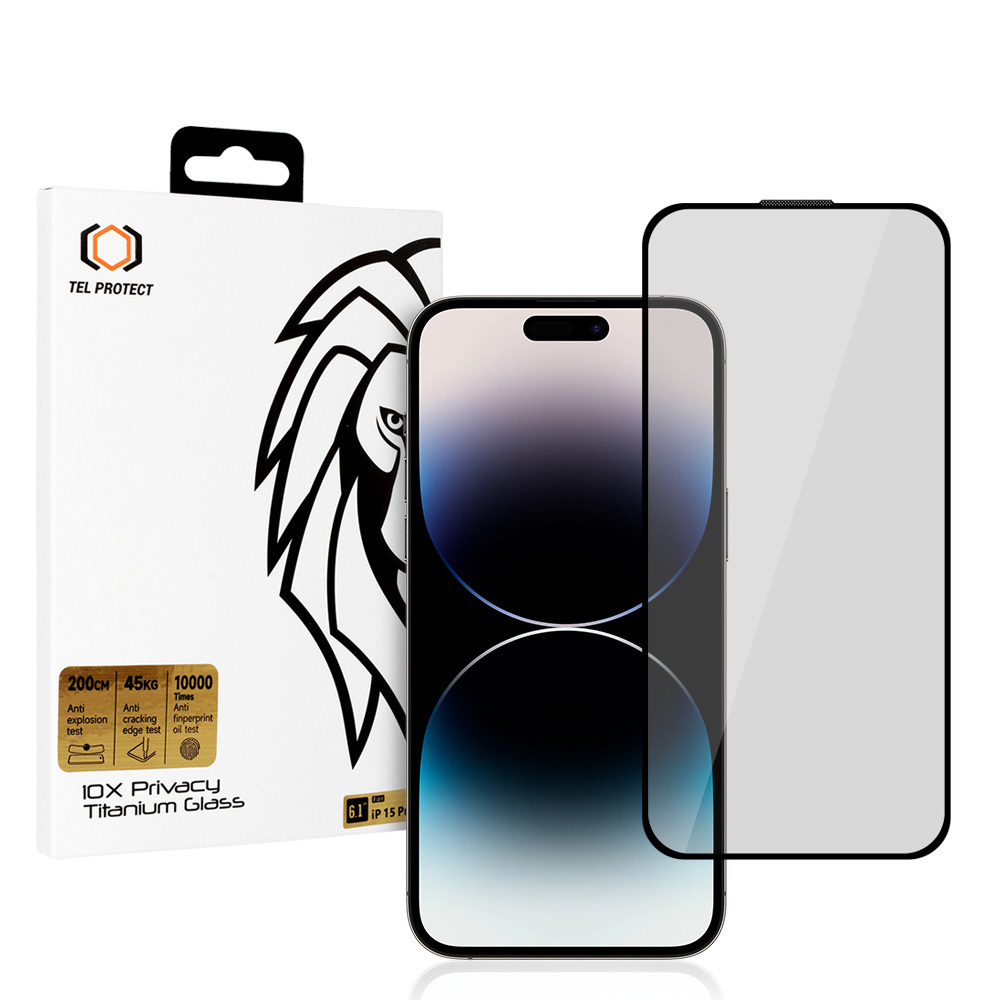 Aizsargstikls 10X Privacy Titanium, iPhone 15 Pro Max 