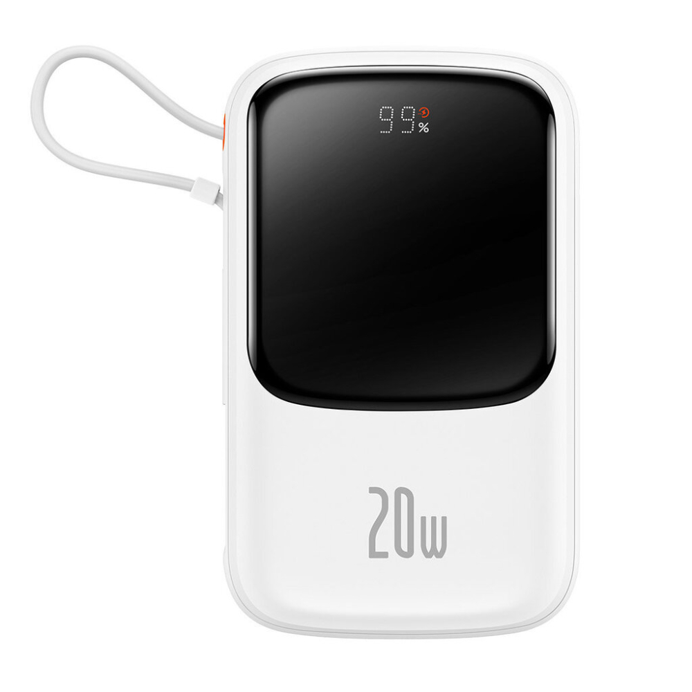 Lādētājs-akumulators (PowerBank) Baseus Qpow Pro ar Lightning kabeli, USB-C, USB, 10000mAh, 20W (balts)