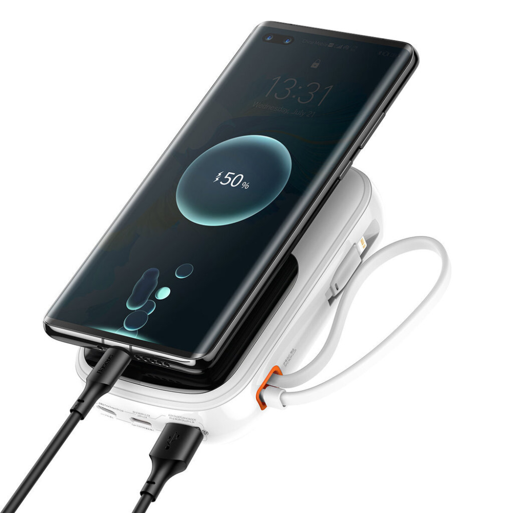 Lādētājs-akumulators (PowerBank) Baseus Qpow Pro ar Lightning kabeli, USB-C, USB, 10000mAh, 20W (balts)