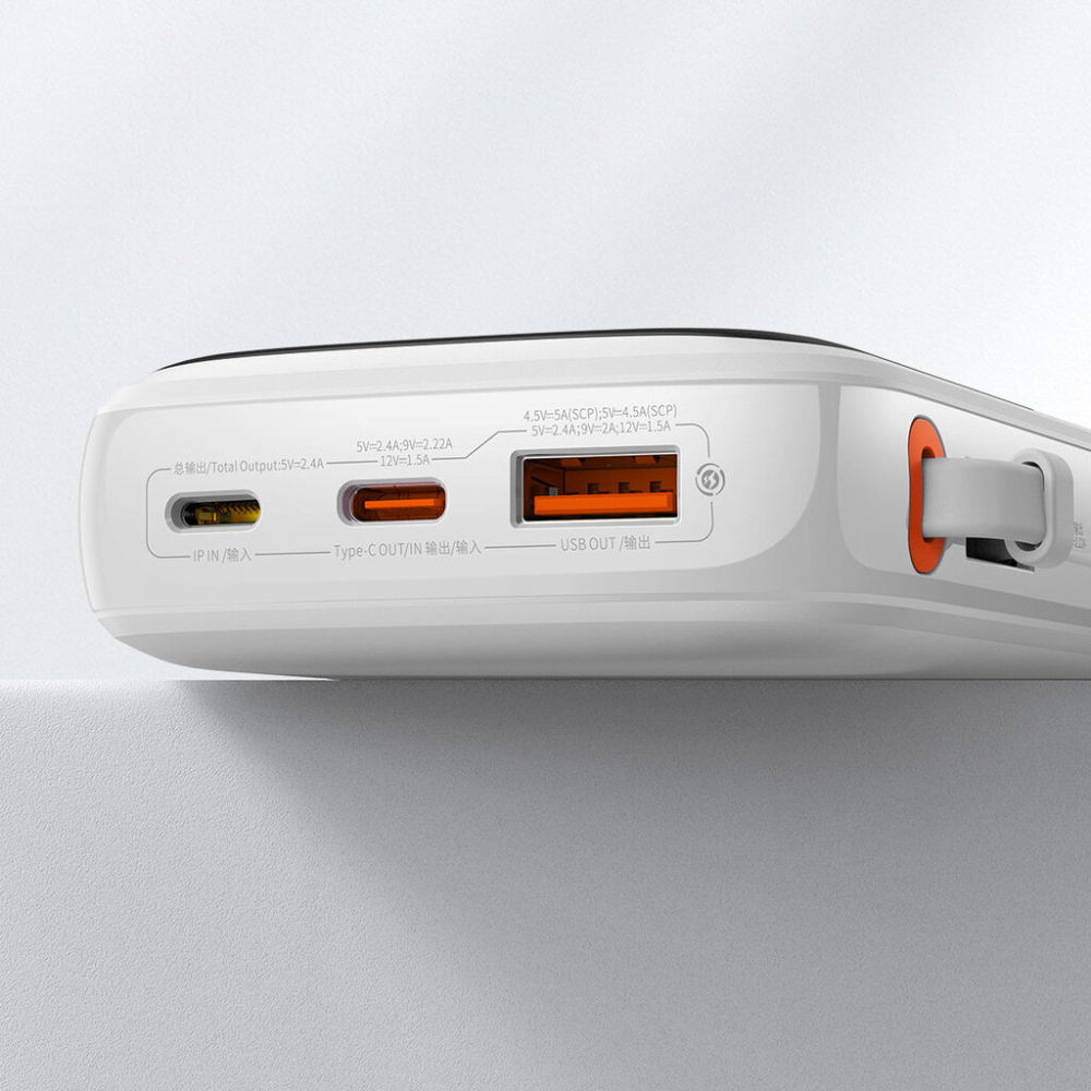 Lādētājs-akumulators (PowerBank) Baseus Qpow Pro ar Lightning kabeli, USB-C, USB, 10000mAh, 20W (balts)